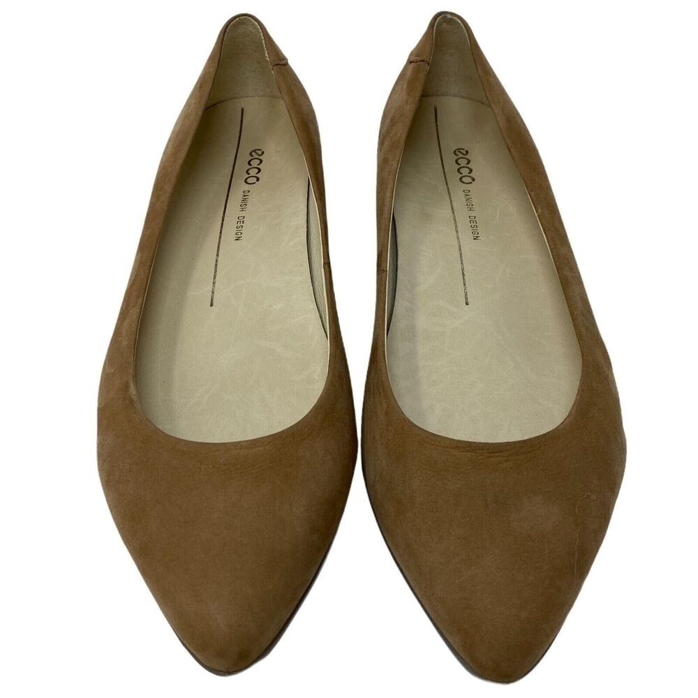 New ECCO Women's Ballet Flats 36‎ Tan Suede Pointed Toe Danish Design